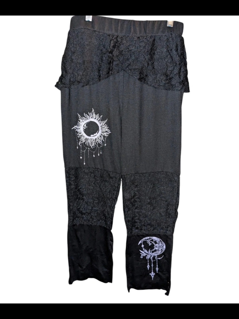 Black Leggings Sun/Moon/Lace Size Large - Picture 2 of 10